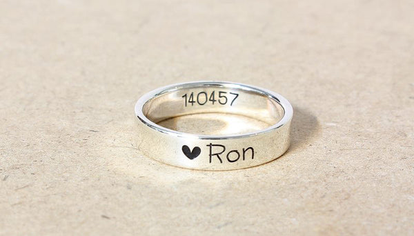 For list Personalized Ring - Ring 4 mm wide - 925 Sterling Silver with 24k Gold Plate 3-5 micron Stamped Ring, Promise Ring, Engraved ring (RG-03)