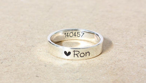 For list Personalized Ring - Ring 4 mm wide - 925 Sterling Silver with 24k Gold Plate 3-5 micron Stamped Ring, Promise Ring, Engraved ring (RG-03)