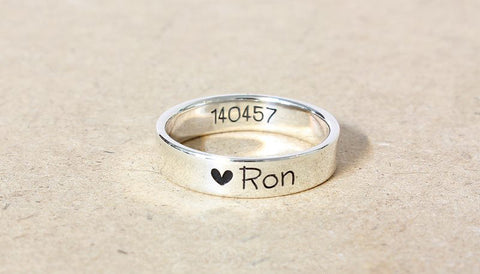 Personalized Ring - 925 Sterling Silver 4 mm Custom Stamped Ring, Name Ring,  Promise Ring, Engraved ring (RB-1)