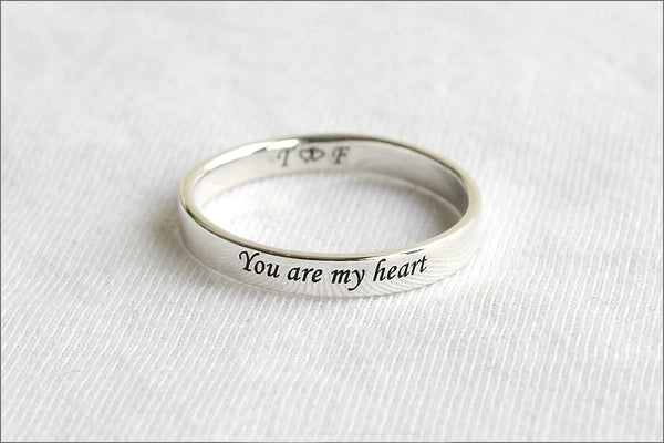 Engraved Ring - Custom Stamped Ring - Name Ring -  Promise Ring - 925 Sterling Silver 4 mm (RB-1)