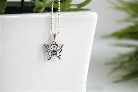 Butterfly Pendant  - 925 Sterling Silver - Silver Pendant -  Rocker Gothic Woman Jewelry (P-013)