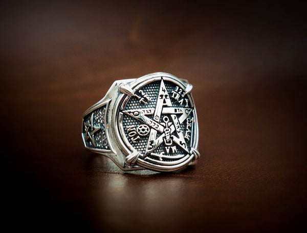 925 Sterling Silver Tetragrammaton Pentagram Star Ring, Solomon Ring Size 6-15