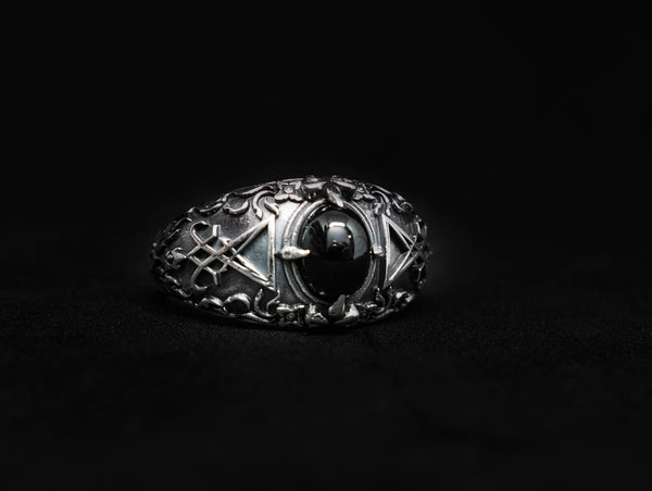 Men Sigil of Lucifer Seal of Satan Devil Demon Ring, Onyx Lucifer Ring 925 Sterling Silver Size 6-15