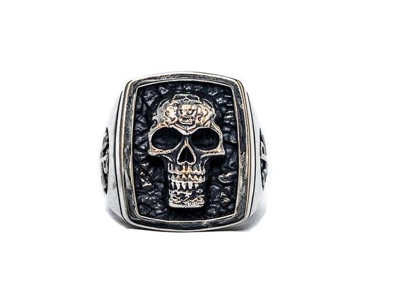 Skull Ring 925 Sterling Silver Style Heavy Biker Rocker Men's Jewelry (R-32)