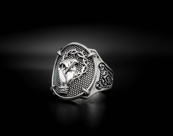 Hand Jesus Ring Christian Jesus Christ Jewelry for Men 925 Sterling Silver Size 6-15
