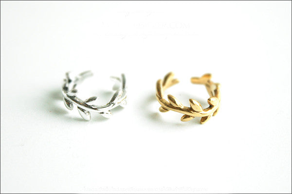 Leaf ring in sterling silver, Leaf Ring, Olive Branch Ring, 925 Sterling Silver-White gold plate-gold plate-Pink gold plate(R-93)