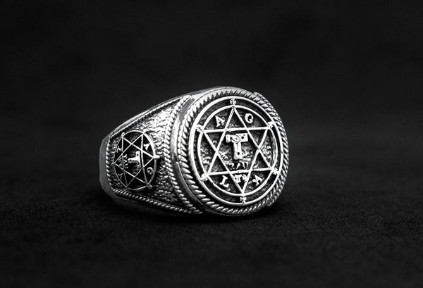 Goetia Hexagram Seal of Solomon Ring, Star of David Ring 925 Sterling Silver Size 6-15