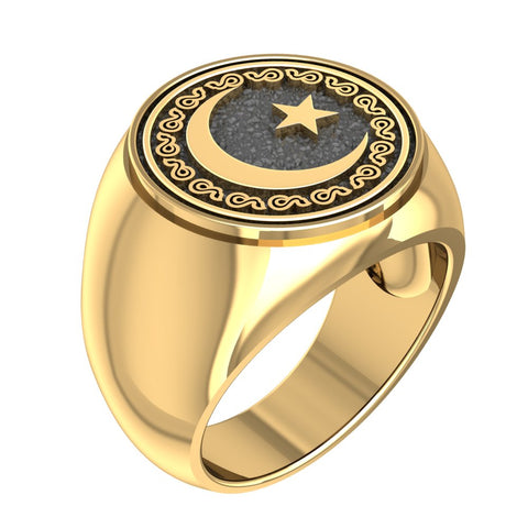 Moon and Star Signet Rings, Muslim Allah Islam Ring Brass Jewelry Size 6-15 BR-114