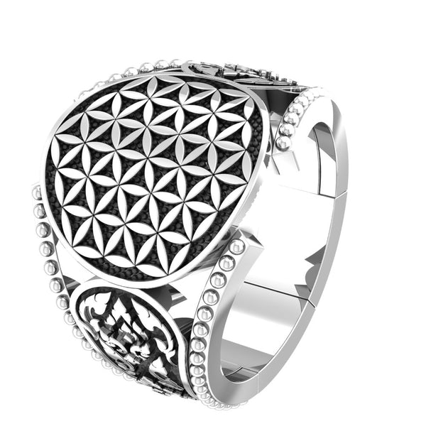 Flower of Life Ring Fashion Jewelry for Mens and Women 925 Sterling Silver Size 6-15