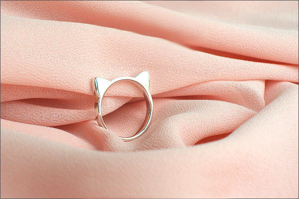 Cat Ring - 925 sterling silver Cat Ring, Kawaii Cat ears Ring, Silver cat ring, cat jewellery, everyday ring (SR-110)