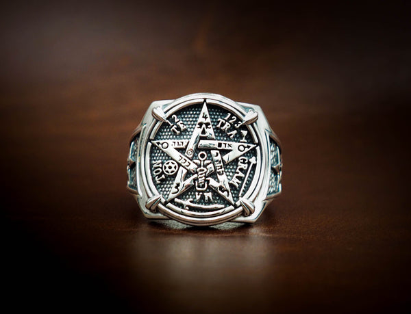925 Sterling Silver Tetragrammaton Pentagram Star Ring, Solomon Ring Size 6-15