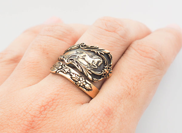 Adjustable Horse Ring Vintage Spoon style for Mens Women Brass Jewelry Size 6-15 BR-111