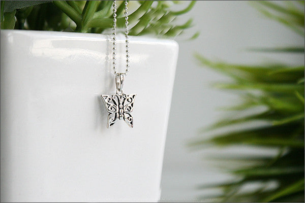 Butterfly Pendant  - 925 Sterling Silver - Silver Pendant -  Rocker Gothic Woman Jewelry (P-013)