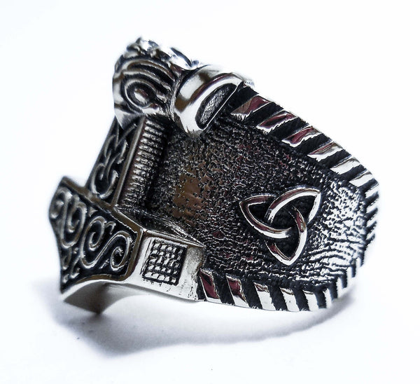 Mjölnir Thor's Hammer Signet Ring Norse Viking Thunder God Asatru Ring in 925 Sterling Silver Size 8-12 (R- 61)