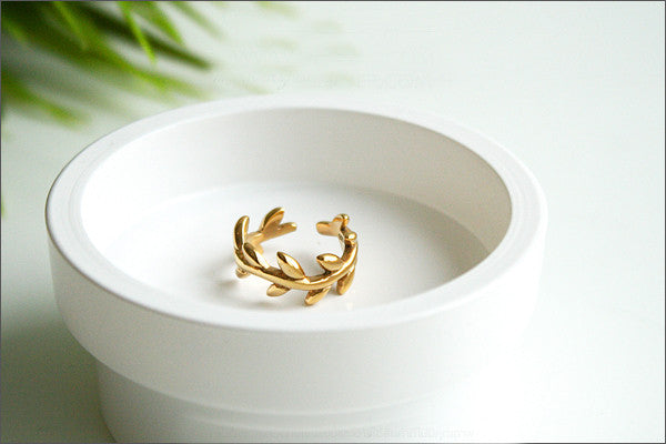 Leaf ring in sterling silver, Leaf Ring, Olive Branch Ring, 925 Sterling Silver-White gold plate-gold plate-Pink gold plate(R-93)