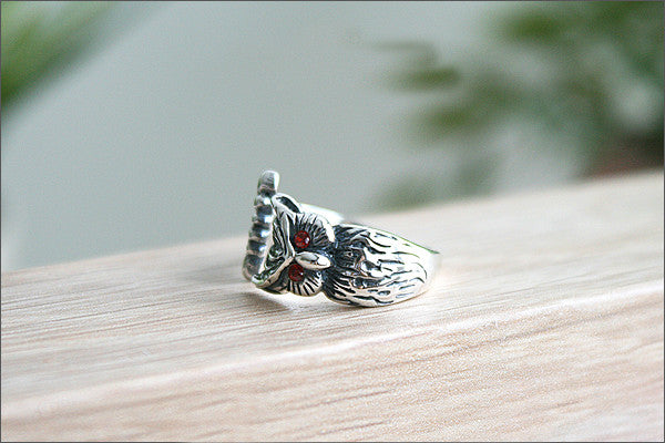 925 Sterling Silver OWL RING Style Gift Idea Rocker Gothic Woman Jewelry (SR-081)