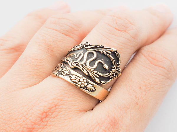 Adjustable snake Ring Vintage Spoon style for Mens Women Brass Jewelry Size 6-15 BR-110