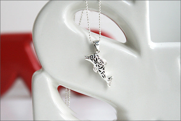 dolphin Pendant - 925 Sterling Silver  - Silver Pendant - Rocker Gothic Woman Jewelry (P-023)