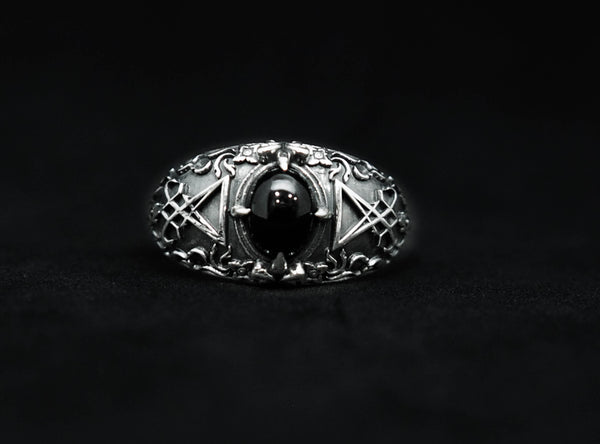 Men Sigil of Lucifer Seal of Satan Devil Demon Ring, Onyx Lucifer Ring 925 Sterling Silver Size 6-15