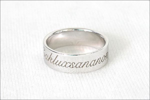 Engraved Ring - Ring 6 mm wide. 925 Sterling Silver with White Gold Plate 3-5 micron Stamped Ring, Personalized Ring (WG-2)