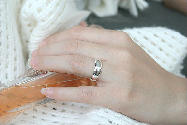 Engraved Ring - Ring 6 mm wide. 925 Sterling Silver with White Gold Plate 3-5 micron Stamped Ring, Personalized Ring (WG-4)
