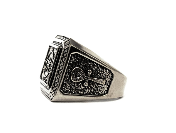 Men Egyptian Eye of Horus Ankh Cross Ring 925 Sterling silver Size 8-15 (R-49)