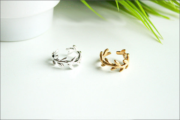 Leaf ring in sterling silver, Leaf Ring, Olive Branch Ring, 925 Sterling Silver-White gold plate-gold plate-Pink gold plate(R-93)