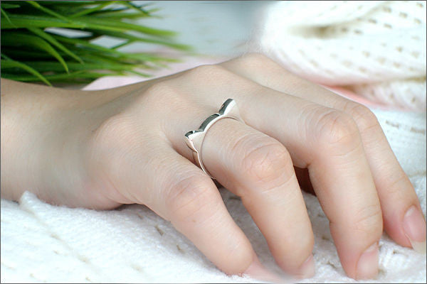 Cat Ring - 925 sterling silver Cat Ring, Kawaii Cat ears Ring, Silver cat ring, cat jewellery, everyday ring (SR-110)