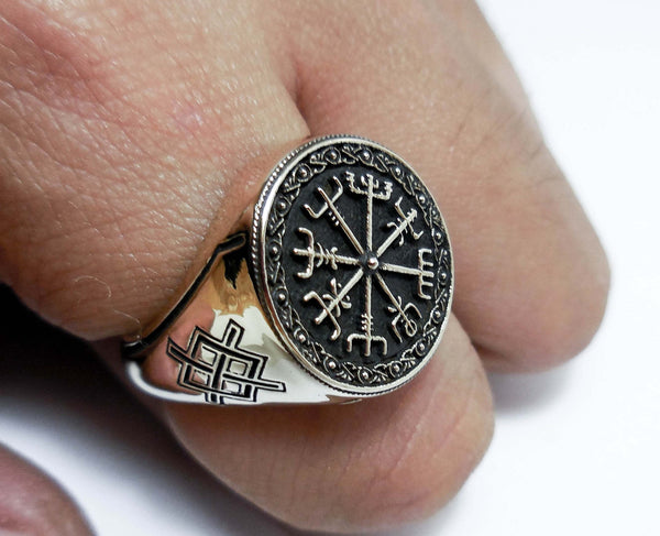 Vegvisir Aka Viking Compass Ring Pagan Asatru Heathen Norse 925 Sterling Silver (R-65)