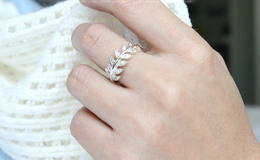 Leaf Ring, Simple leaf knuckle ring, knuckle leaf ring, leaf ring, fern leaf ring, silver fern ring - 925 Sterling Silver (SR-111)