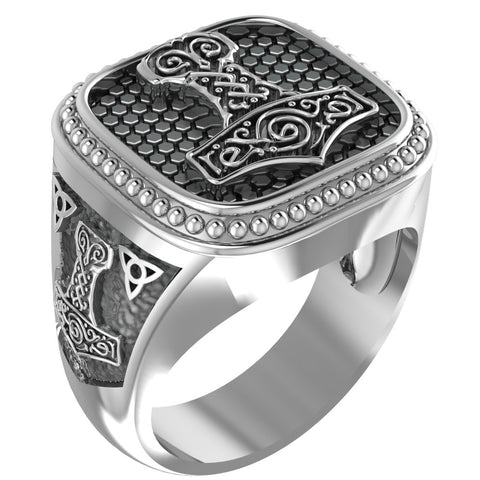 Thor's Hammer Mjolnir Ring Norse Scandinavian Viking Jewelry 925 Sterling Silver Size 6-15