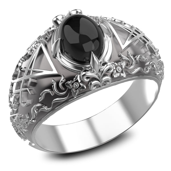 Men Sigil of Lucifer Seal of Satan Devil Demon Ring, Onyx Lucifer Ring 925 Sterling Silver Size 6-15