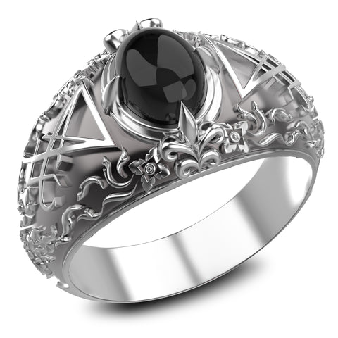 Men Sigil of Lucifer Seal of Satan Devil Demon Ring, Onyx Lucifer Ring 925 Sterling Silver Size 6-15