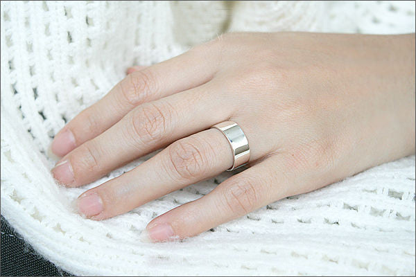 Engraved Ring - Ring 6 mm wide. 925 Sterling Silver with White Gold Plate 3-5 micron Stamped Ring, Personalized Ring (WG-2)