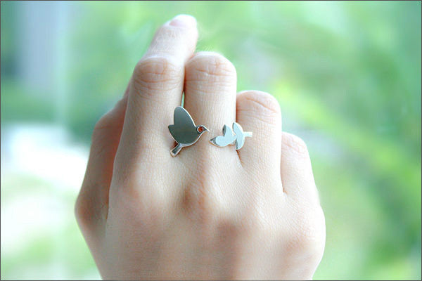Dove and Leaves Ring, Pigeon and Leaves Ring, dove bird and leaf branch, bird ring, adjustable ring, 925 sterling silver ring (R99)