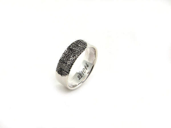 Sterling Silver Fingerprint Ring  6mm,  Personalized Ring, Promise Rings - Christmas Gift, engraved fingerprint ring, fingerprint engraved