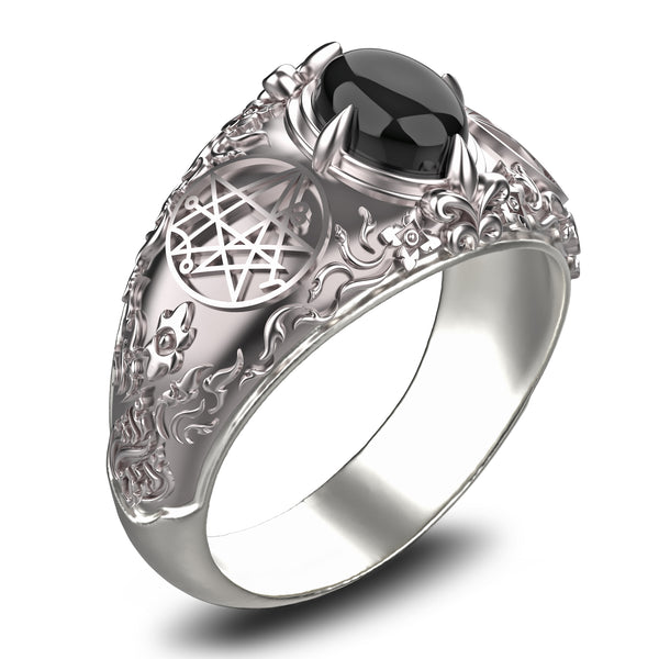 Onyx Necronomicon Symbol Sigil Mens Ring 925 Sterling Silver Jewelry Size 6-15