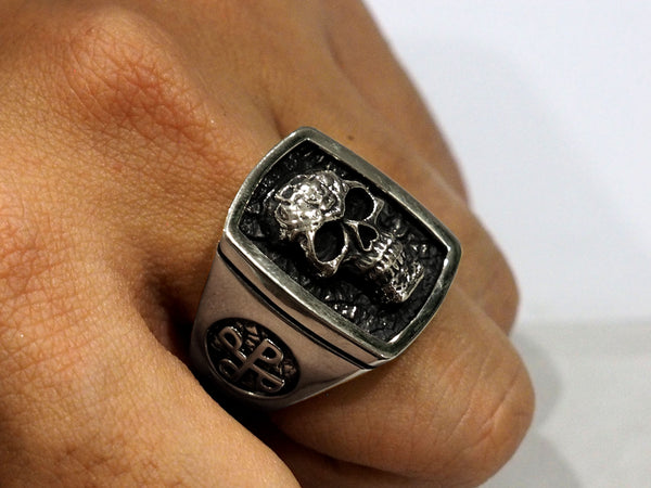 Skull Ring 925 Sterling Silver Style Heavy Biker Rocker Men's Jewelry (R-32)