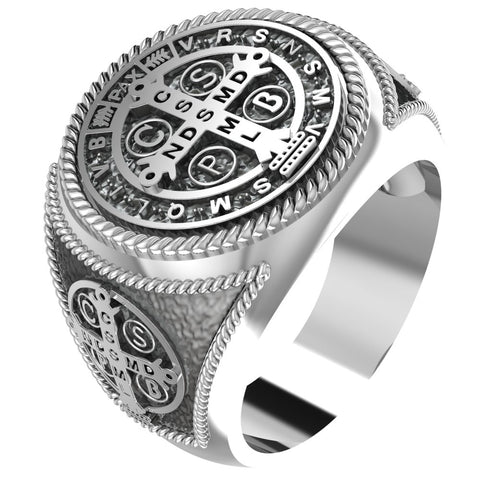 Men's St Benedict Exorcism Ring Cross Demon Protection Ring 925 Sterling Silver Size 6-15