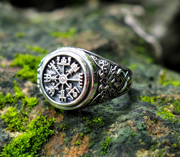 Viking Vegvisir Compass Ring, Norse Viking Ring, 925 Sterling Silver Size 6-15