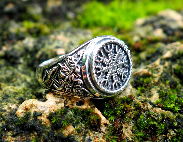 The Helm of Awe Ring, Aegishjalmur Ring, Norse Viking Jewelry 925 Sterling Silver Size 6-15