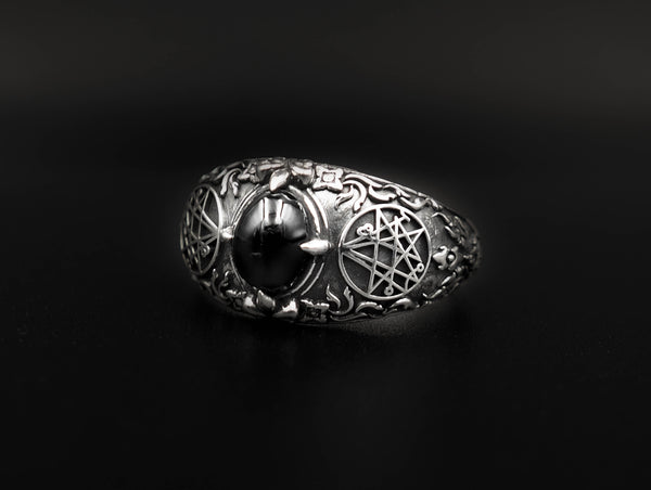 Onyx Necronomicon Symbol Sigil Mens Ring 925 Sterling Silver Jewelry Size 6-15
