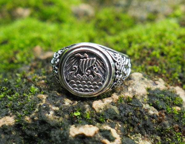 Viking Ship Ring, Drakkar Ring, Scandinavian Norse Viking Jewelry 925 Sterling Silver Size 6-15