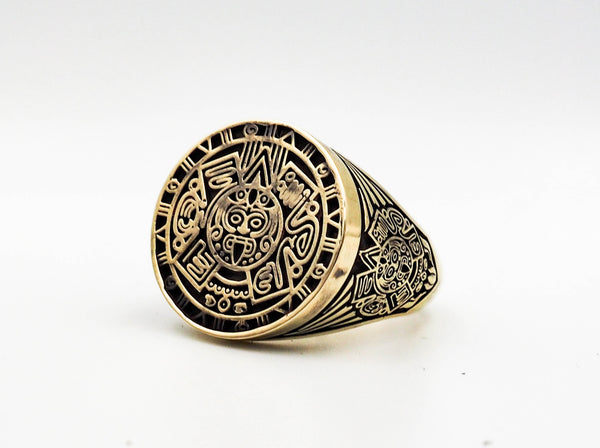 Aztec Calendar Ring for Men Mayan Sun Brass Jewelry Size 6-15 BR-14