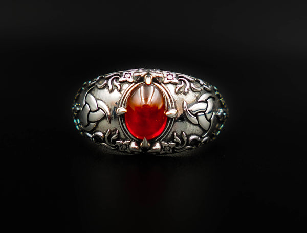 Garnet Odin's Symbol the Tripple Horn Ring Biker Norse Ring 925 Sterling Silver Jewelry Size 6-15