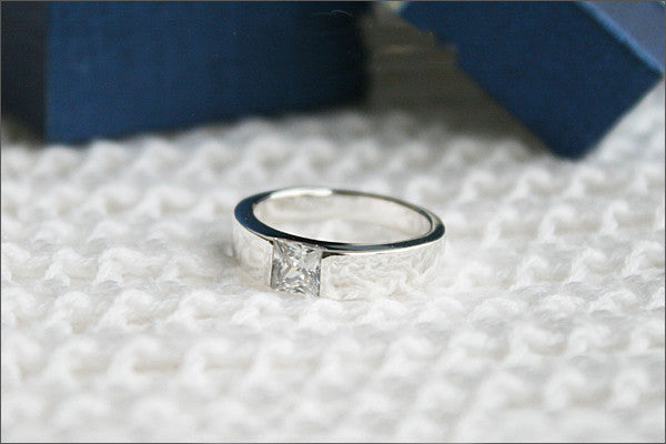 Sterling Silver Swarovski Crystal Engagement Ring Solitaire Promise Ring - 925 Sterling Silver Ring - Engraved Inside Ring  (R91)