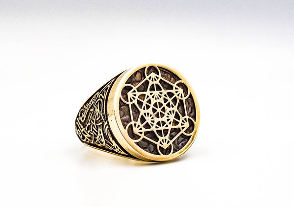 Metatron Cube Ring Magic Hexagram Amulet Protection Mens Brass Jewelry Size 6-15 BR-70