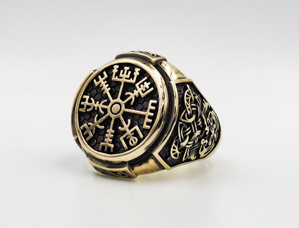 Vegvisir Ring Norse Viking Magic Compass Viking Iceland Runic Brass Jewelry