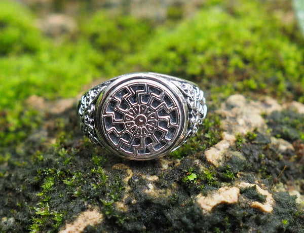 Black Sun Ring, Viking Ring Pagan Scandinavian Norse Viking Jewelry 925 Sterling Silver Size 6-15