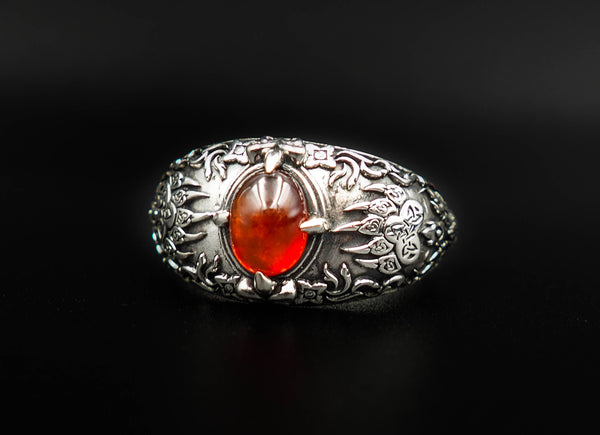 Garnet Viking Wolf Bear Paw Ring Onyx Viking Rings 925 Sterling Silver Jewelry Size 6-15